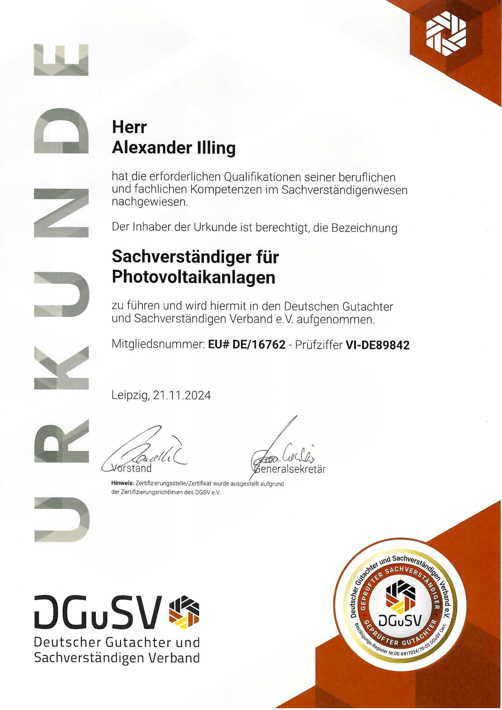 Urkunde Gutachter